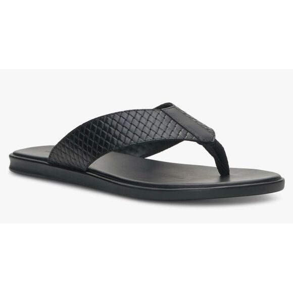 Vince Camuto Mens Black Woven Padded Waylyn Open Toe Slip On Leather Sandals - Picture 1 of 6